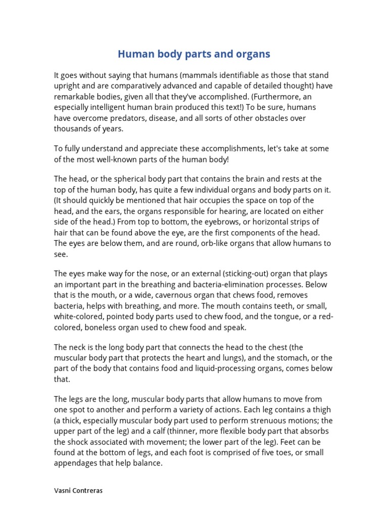 Human Body Parts and Organs | PDF