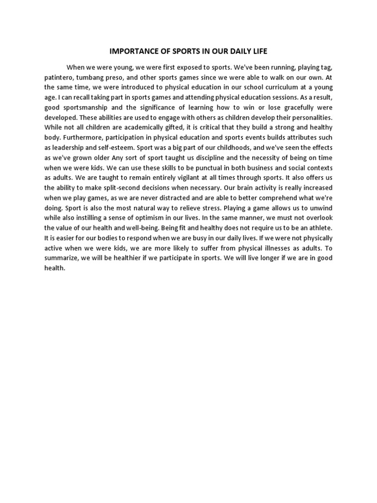 Importance of Sports in Our Daily Life | PDF