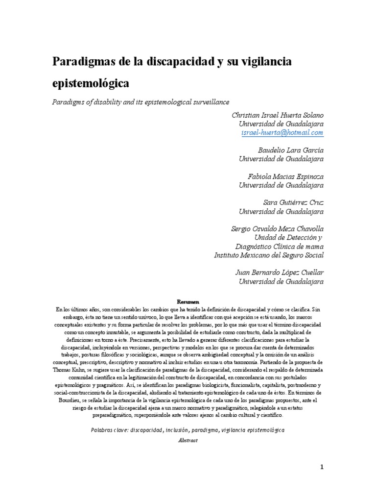 Paradigmas del modelo social de discapacidad | PDF | Paradigma | Invalidez