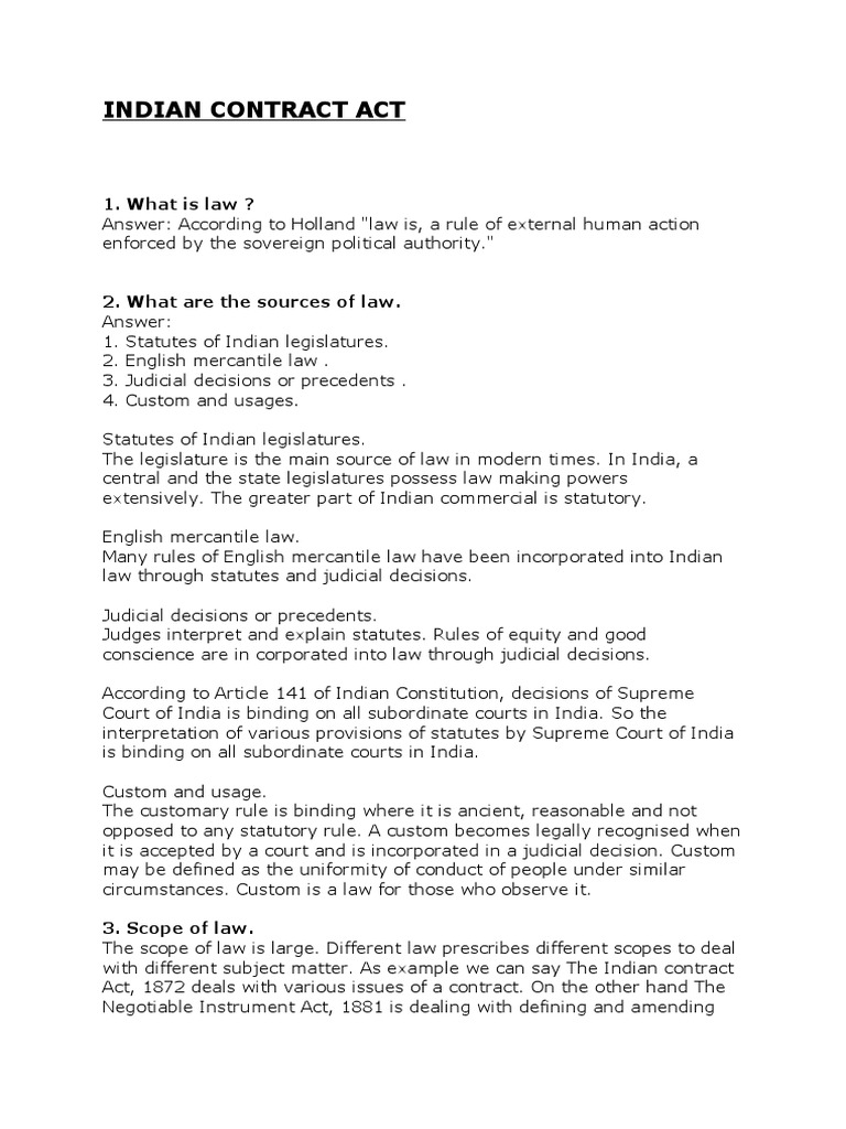 Indian Contract Act PDF Misrepresentation Common Law