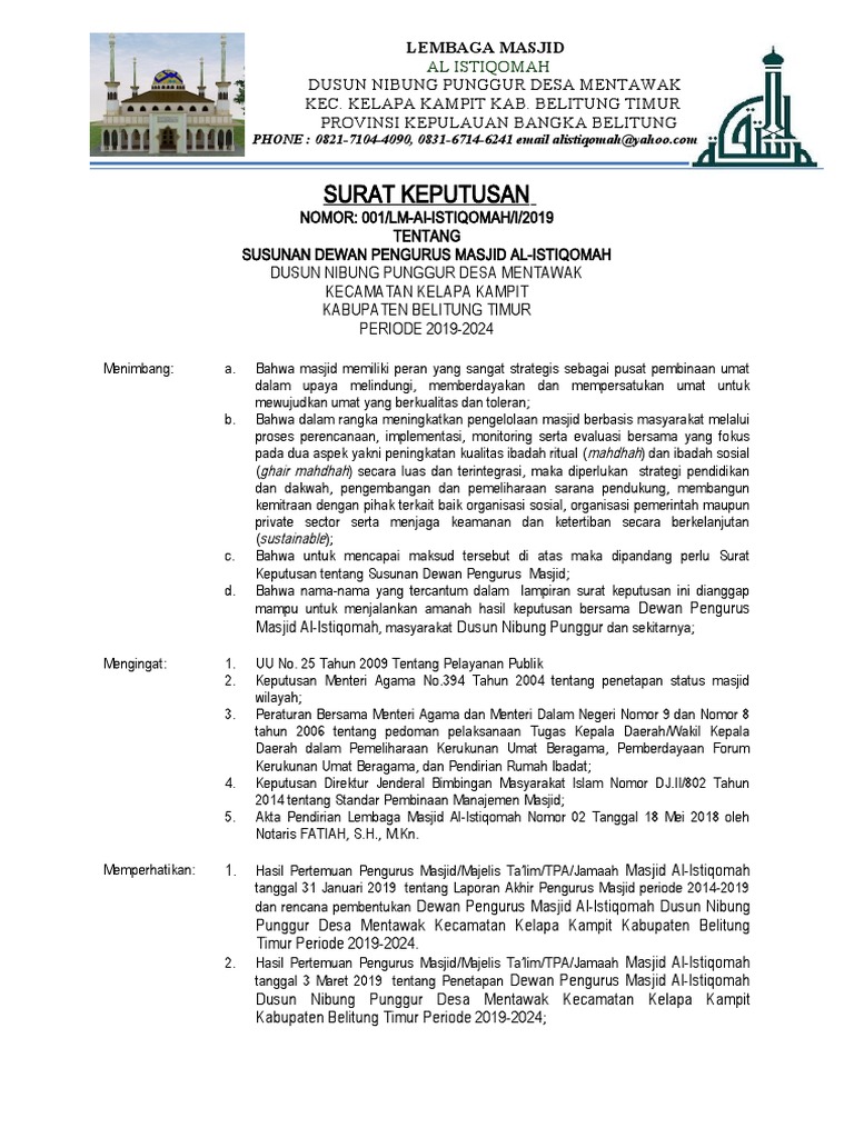 Sk Pengurus Takmir Masjid 2016 2019 Pdf