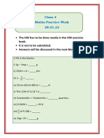 The HW Has To Be Done Neatly in The HW Exercise - It Is Not To Be Submitted. - Answers Will Be Discussed in The Next Maths Class