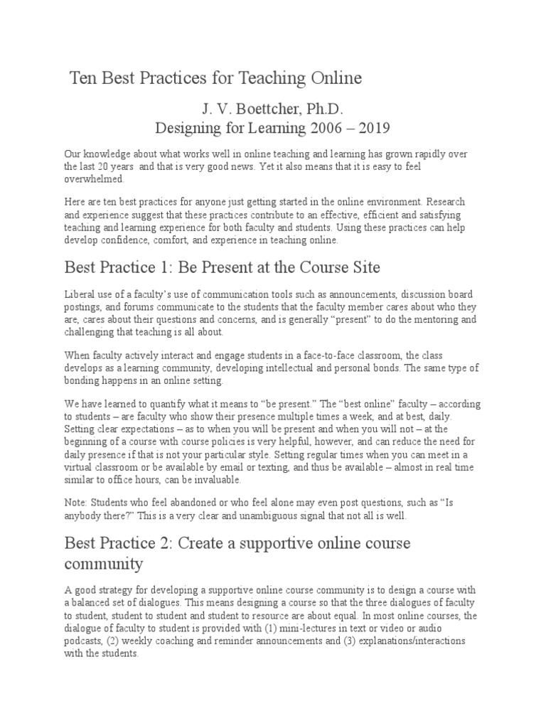 Practices For Teaching Online Pdf Educational Technology Learning