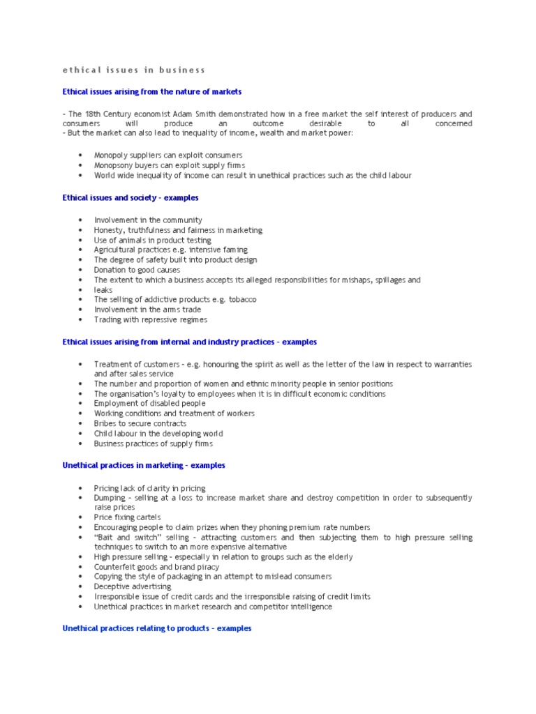 Ethical Issues in Business | PDF | Business Ethics | Market (Economics)