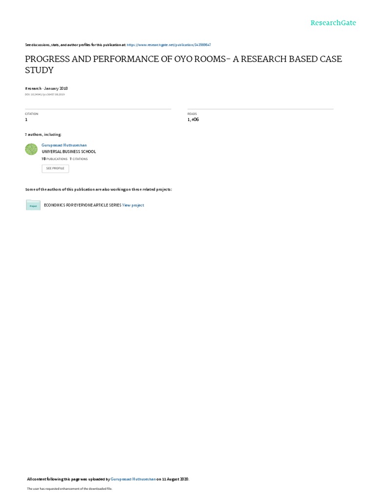 Progress And Performance Of Oyo Rooms A Research Based Case Study Pdf