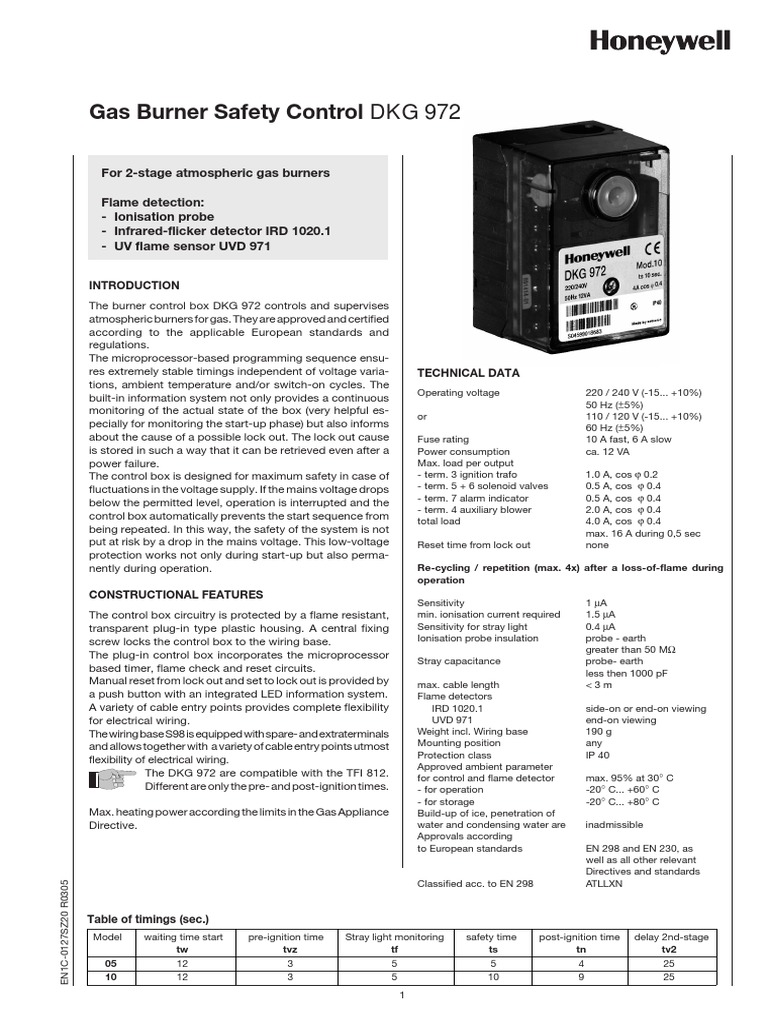 DKG972 Gas Burner Safety Control Honeywell PDF Electrical Wiring