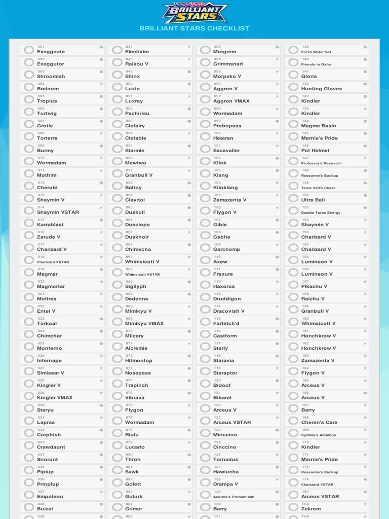 Brilliant Stars Card Checklist | PDF | Mythopoeia | Nintendo Franchises