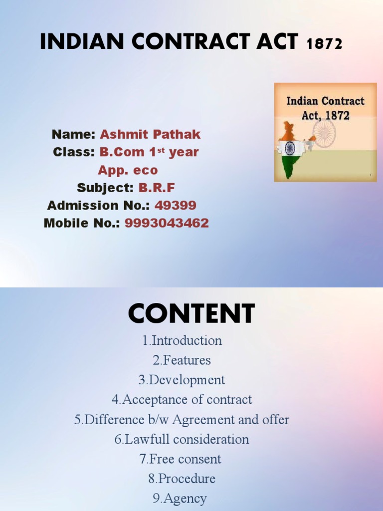 Overview of the Indian Contract Act 1872 | PDF | Offer And Acceptance ...