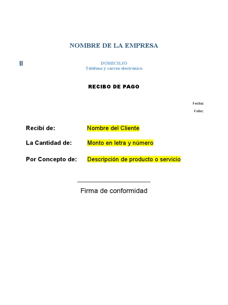 Formato de Recibo de Pago en Word | PDF 