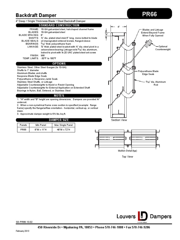 Backdraft Damper: Standard Construction | PDF | Duct (Flow) | Bearing ...