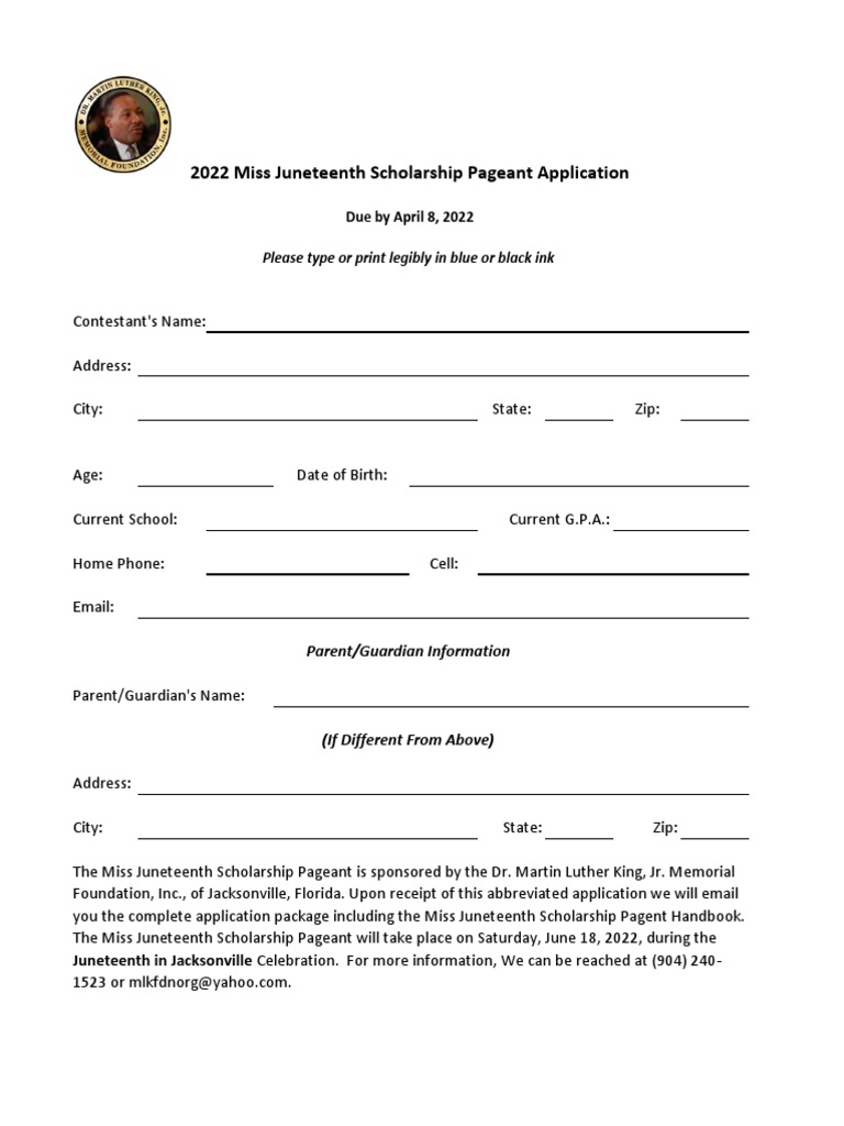 Miss Juneteenth Pageant Application 2022 | PDF | Social Science | Law