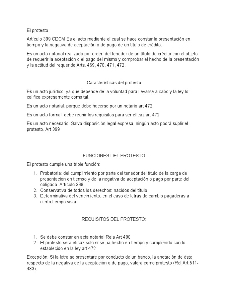 Características y Funciones del Protesto | PDF | Instrumento negociable ...