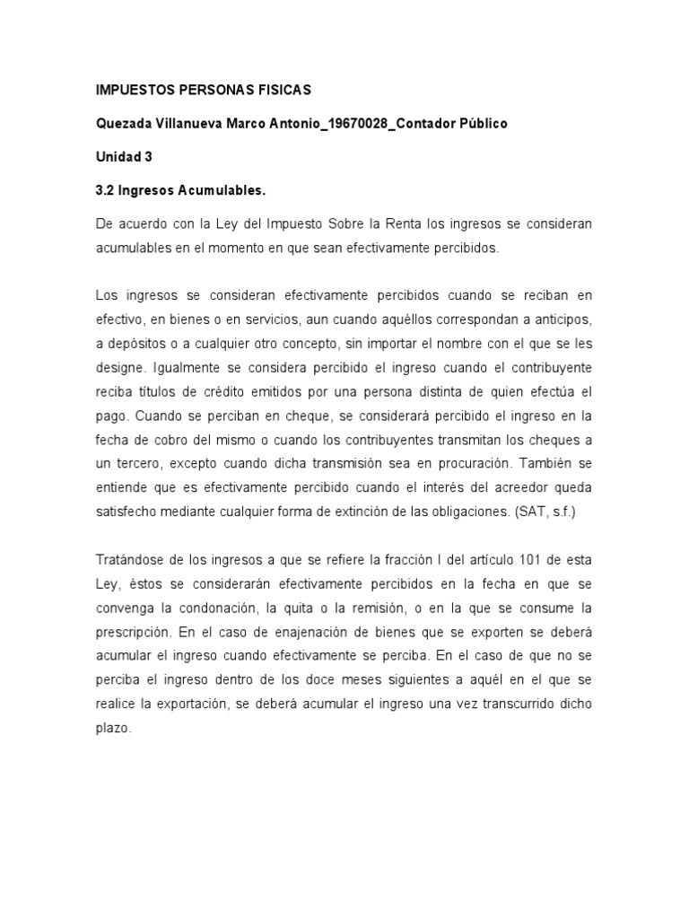 3.2 Impuestos Personas Fisicas - Quezada Villanueva Marco Antonio | PDF ...