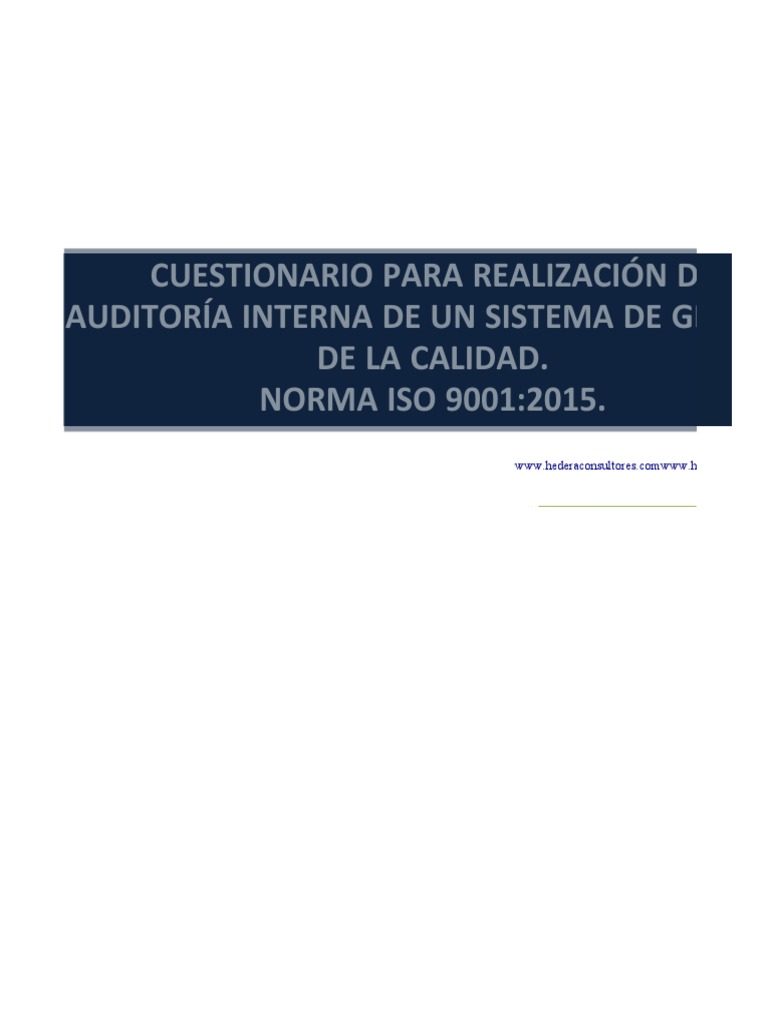 Check List Auditoria ISO 9001 2015 | PDF | Calidad (comercial ...