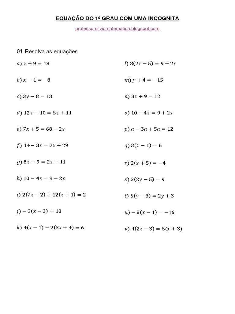 Equação Do 1º Grau Com Uma Incógnita | PDF