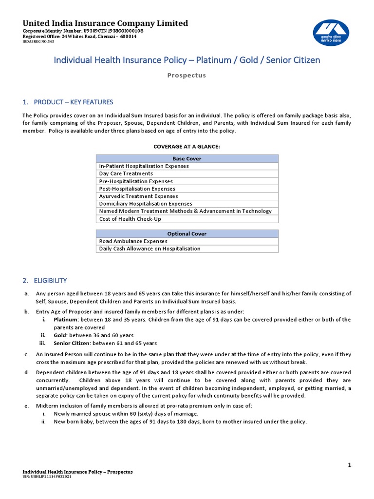 United India Individual Health Insurance Guide | PDF | Insurance | Hospital