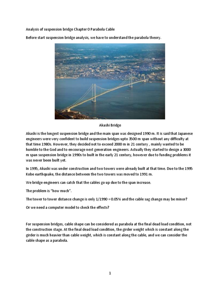 Analysis of Suspension Bridge Chapter 0 Parabola Cable PDF Bridge
