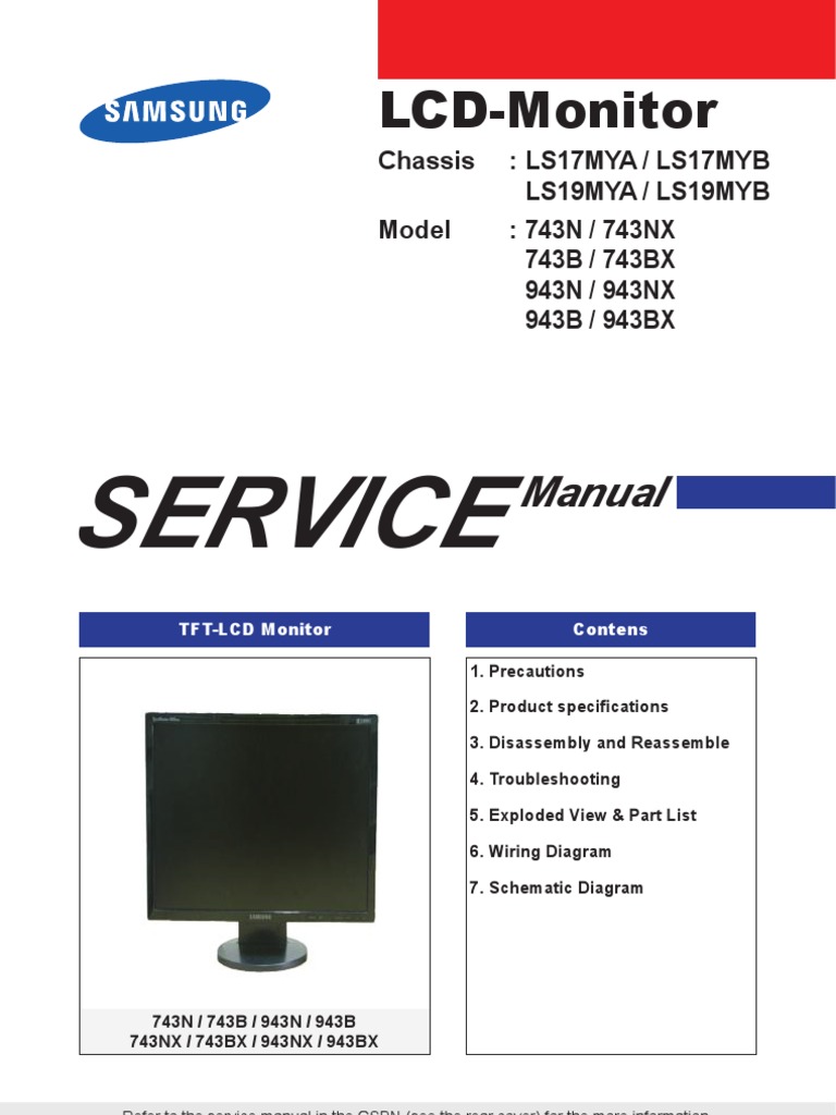 Samsung Monitor LCD 743N 743B 943N 943B Chassis LS17MY LS19MY Service Manual  | Electrostatic Discharge | Electrical Connector