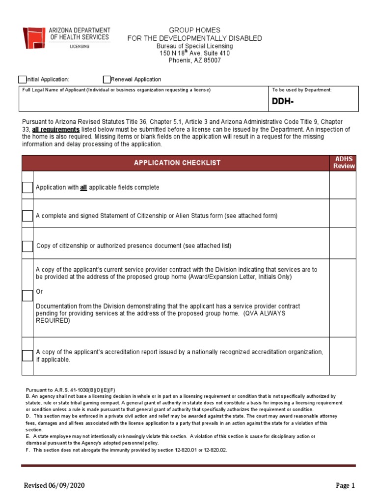 Group Homes For The Developmentally Disabled Application Checklist