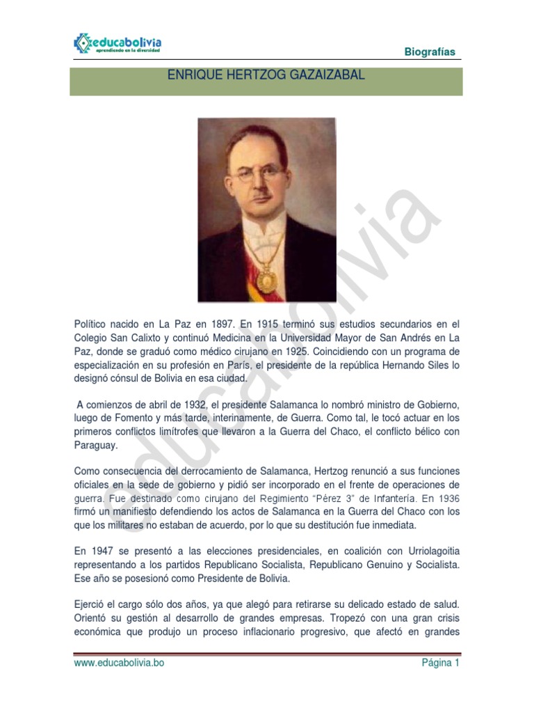 Biografía de Enrique Hertzog | PDF | Política