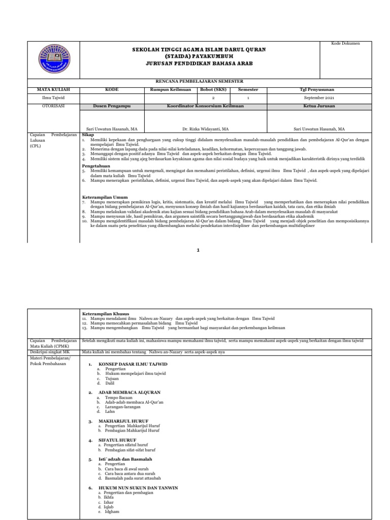 RPS Ilmu Tajwid | PDF