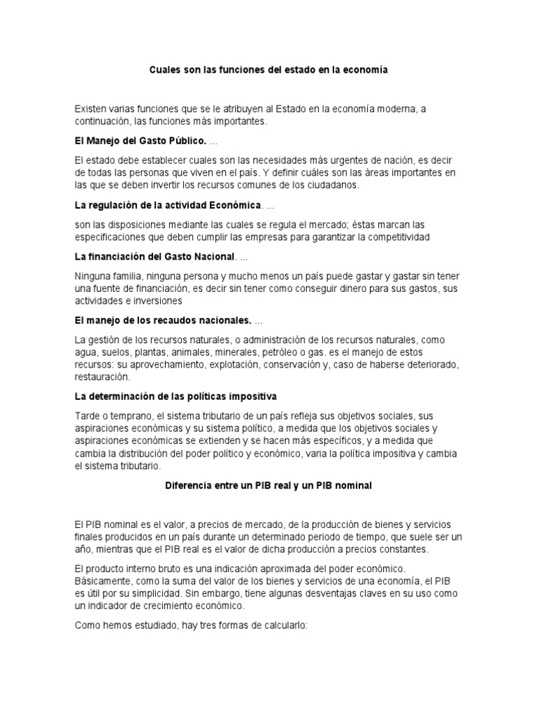 Cuales Son Las Funciones Del Estado En La Econom a PDF Producto