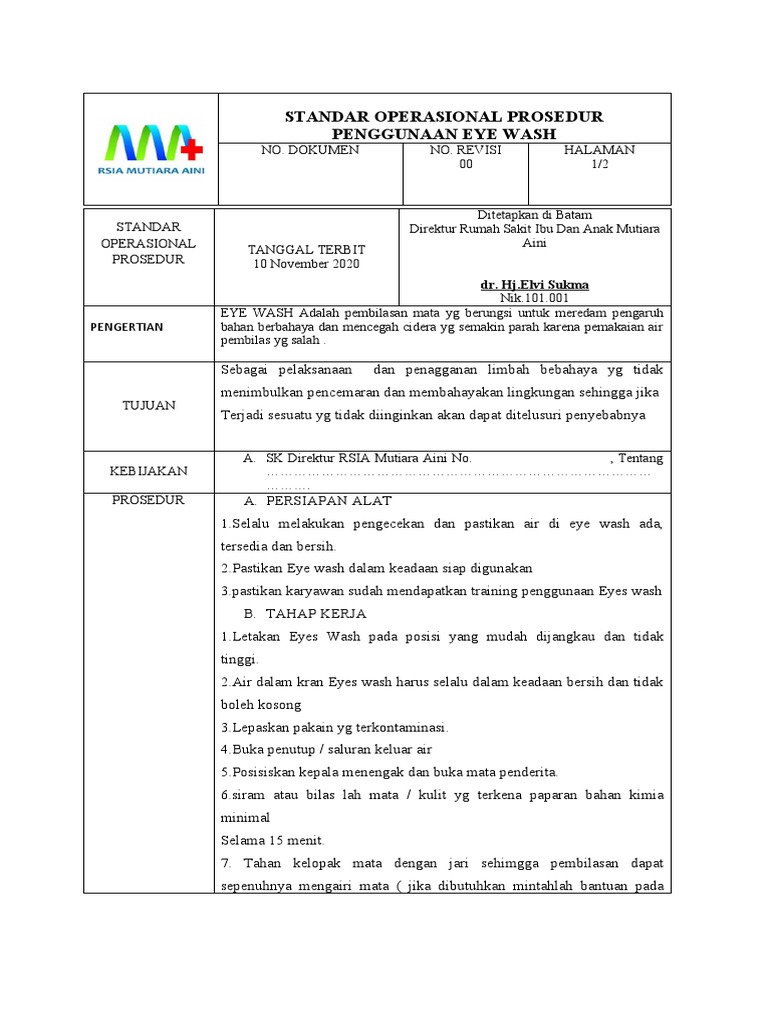 Sop Penggunaan Eye Wash PDF
