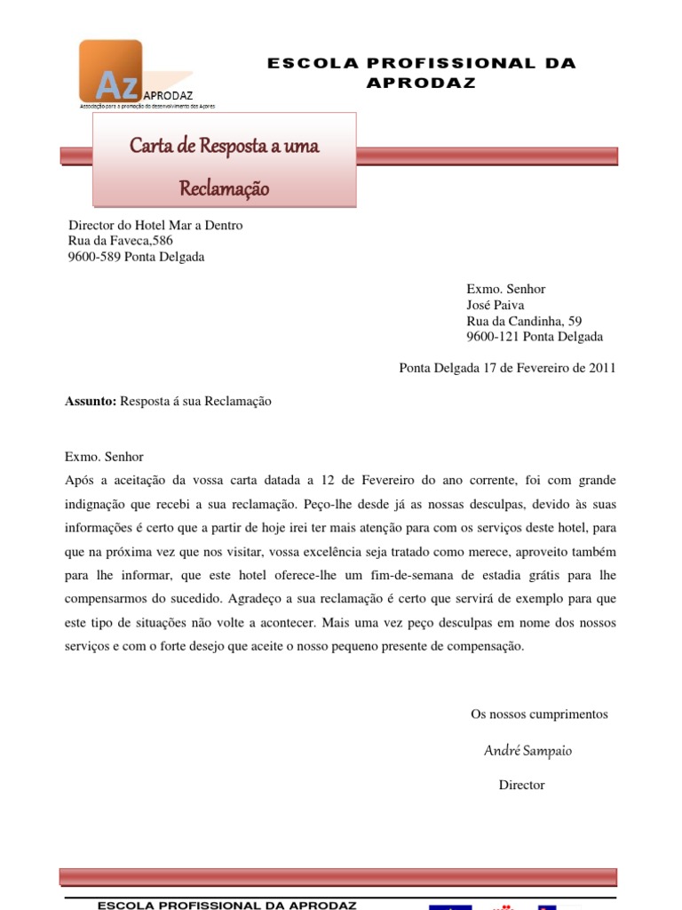 Carta Resposta a Reclamação