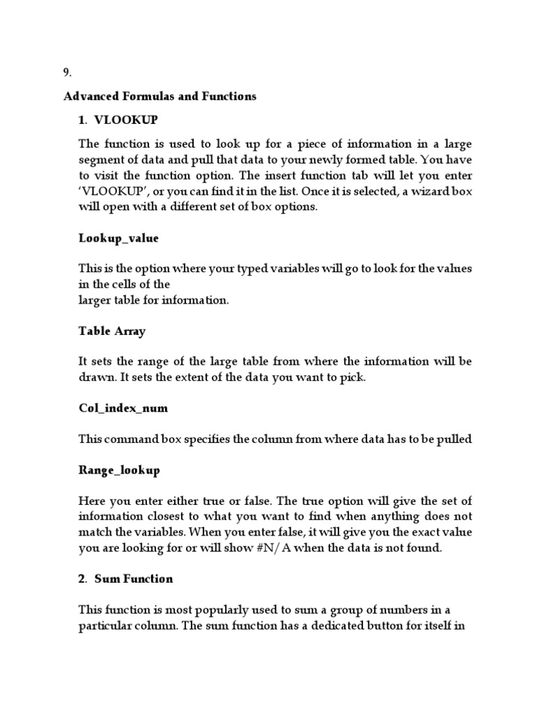 Advanced Formulas and Functions 1. Vlookup | PDF | Microsoft Excel ...