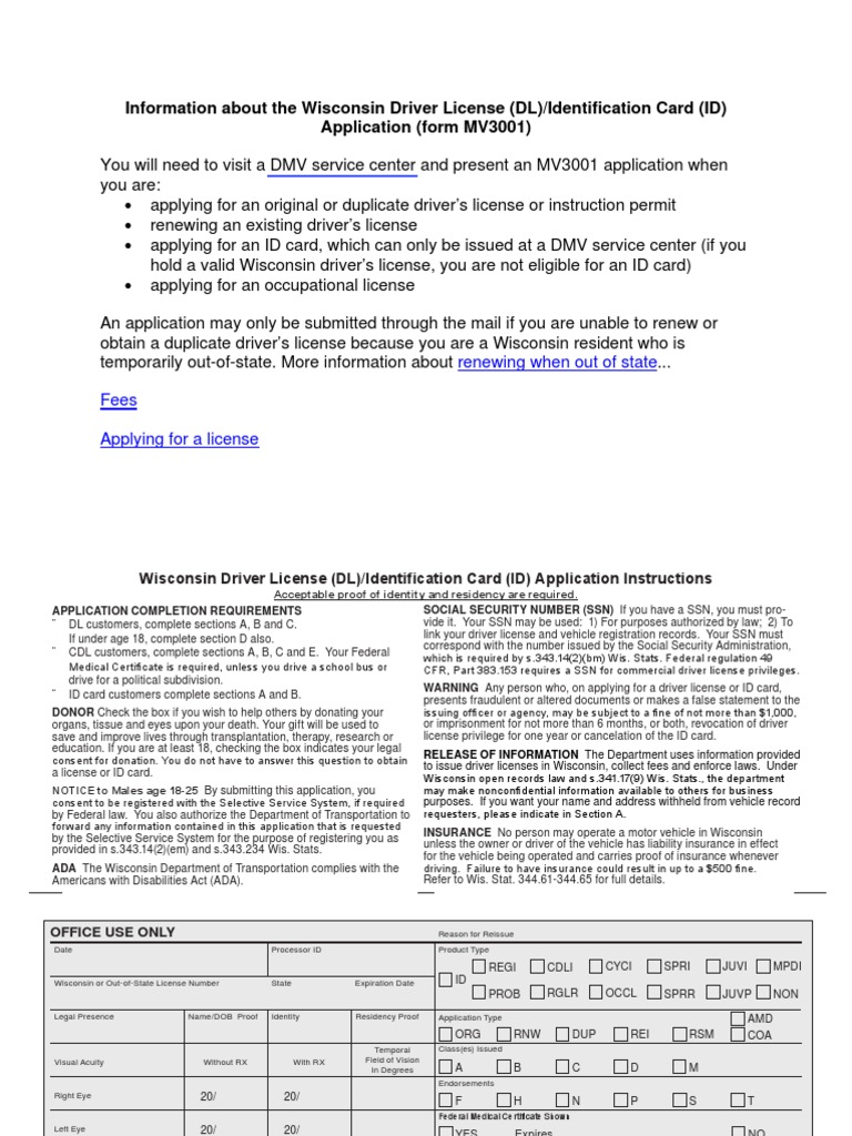 Wisconsin MV3001 Driver License Application | PDF | Driver's License ...