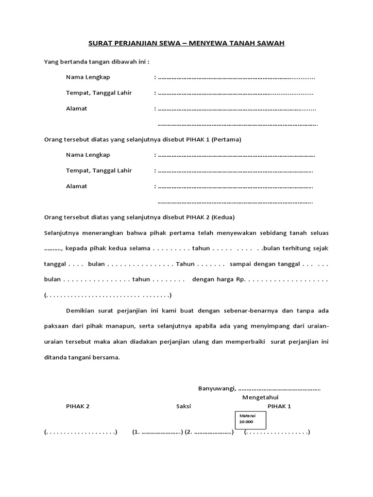 Surat Perjanjian Sewa Simpel | PDF