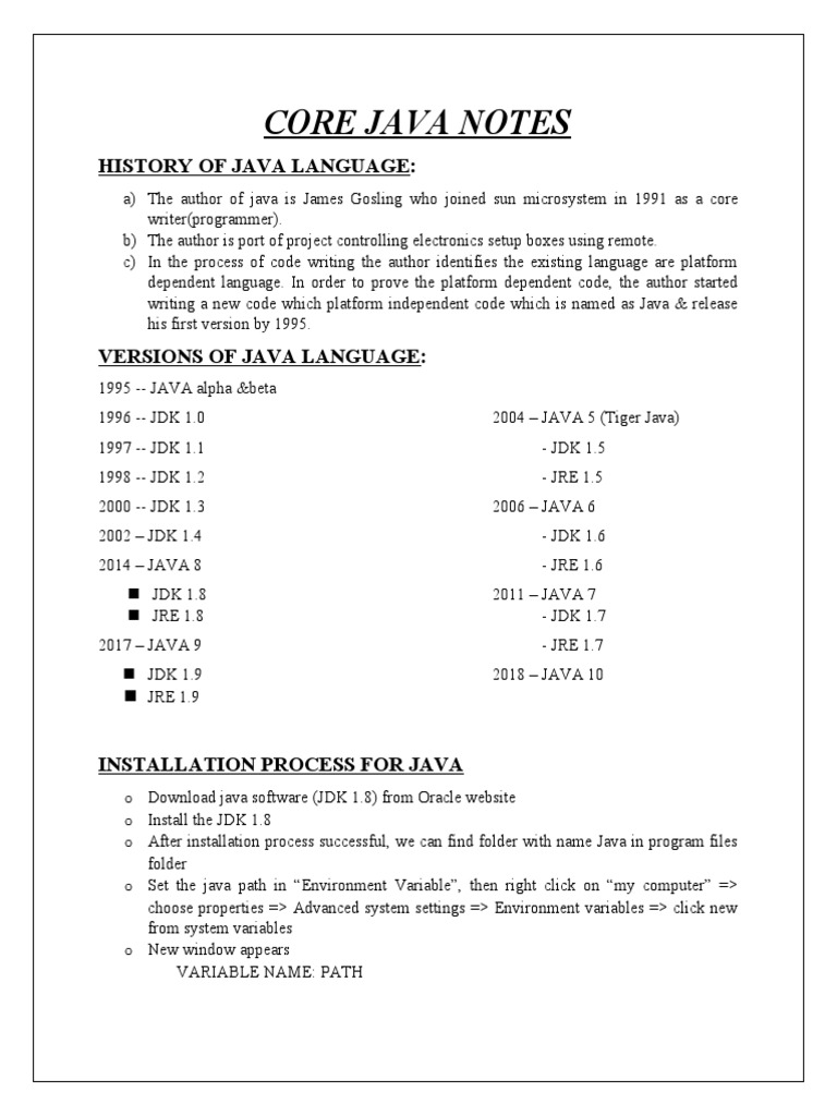 Core Java Notes | PDF | Data Type | Java Virtual Machine