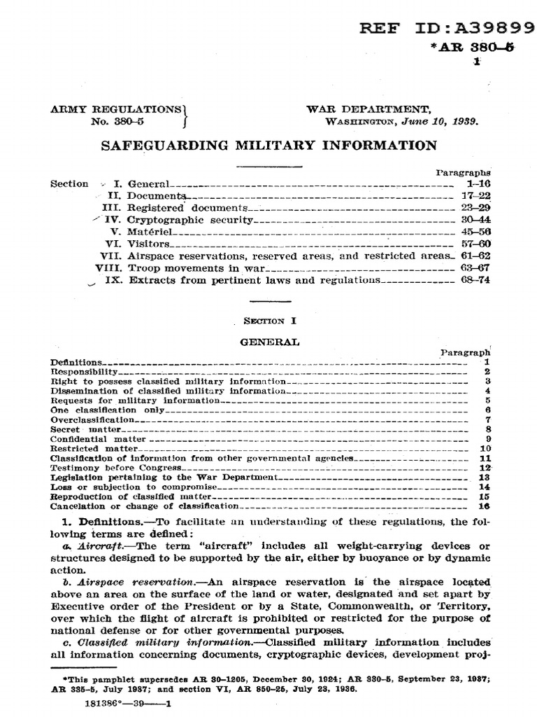 Safeguarding Military Information Army Regulations No. 3805 PDF