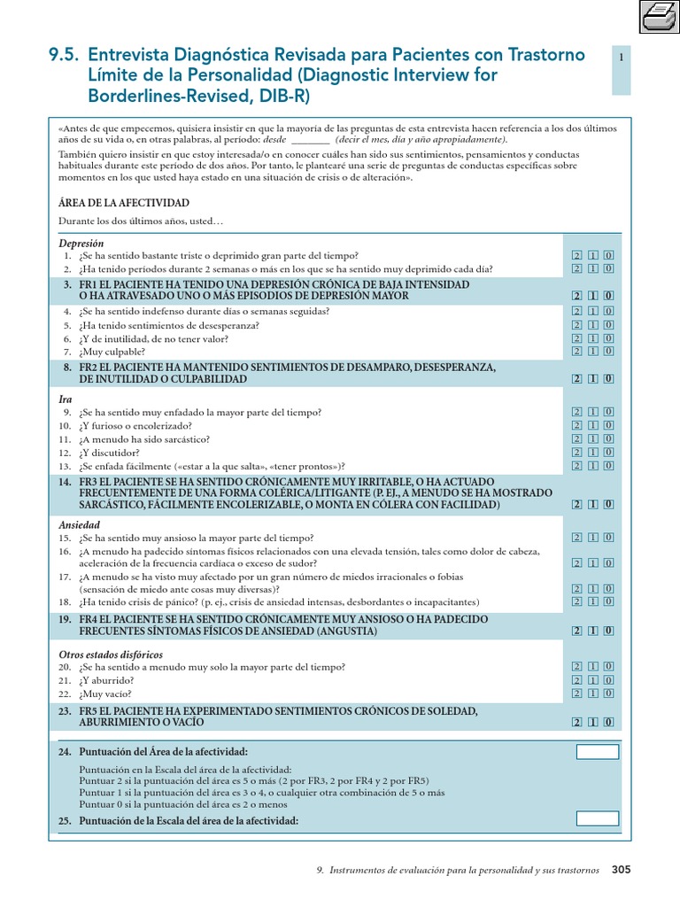 Entrevista DIB-R para Trastorno Límite | PDF | Ansiedad | Depresión ...
