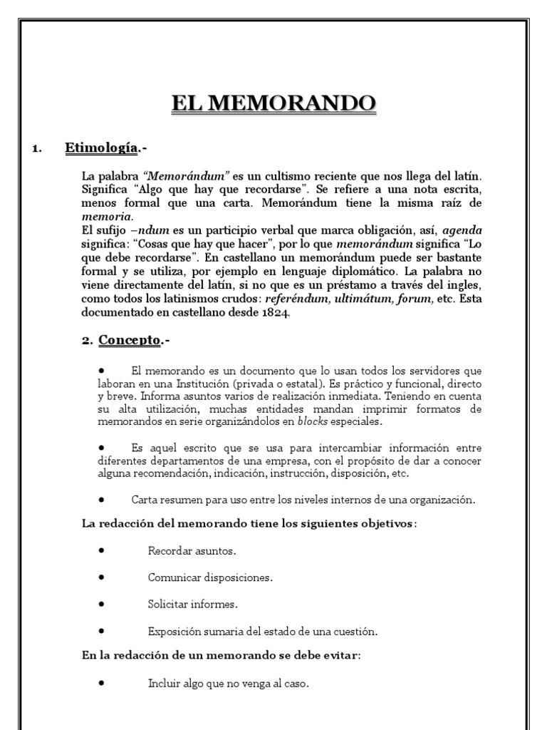 EL MEMORANDOTrabajo Memorándum Lengua española