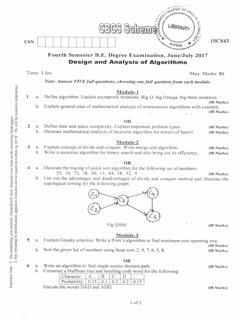 15CS43 2017 Jul | PDF | Dynamic Programming | Algorithms