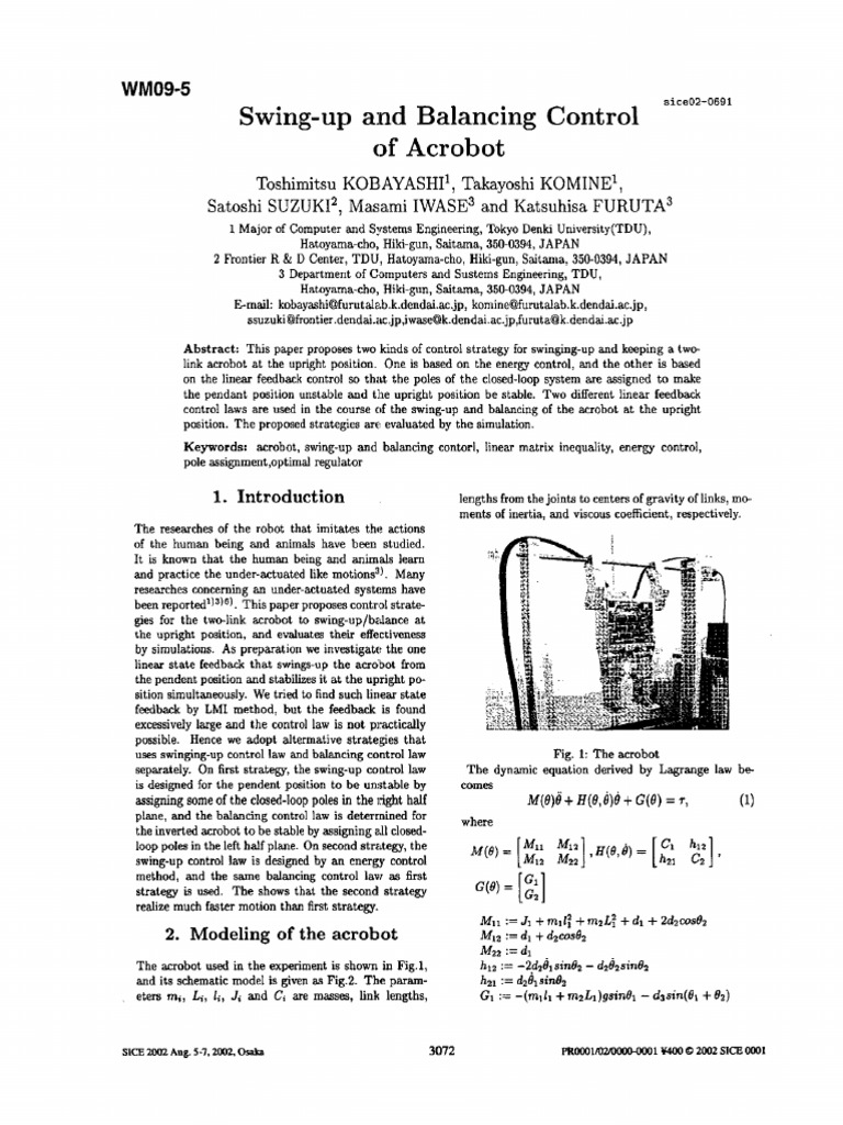 SwingUp and Balancing Control of an Acrobot Through Linear Feedback