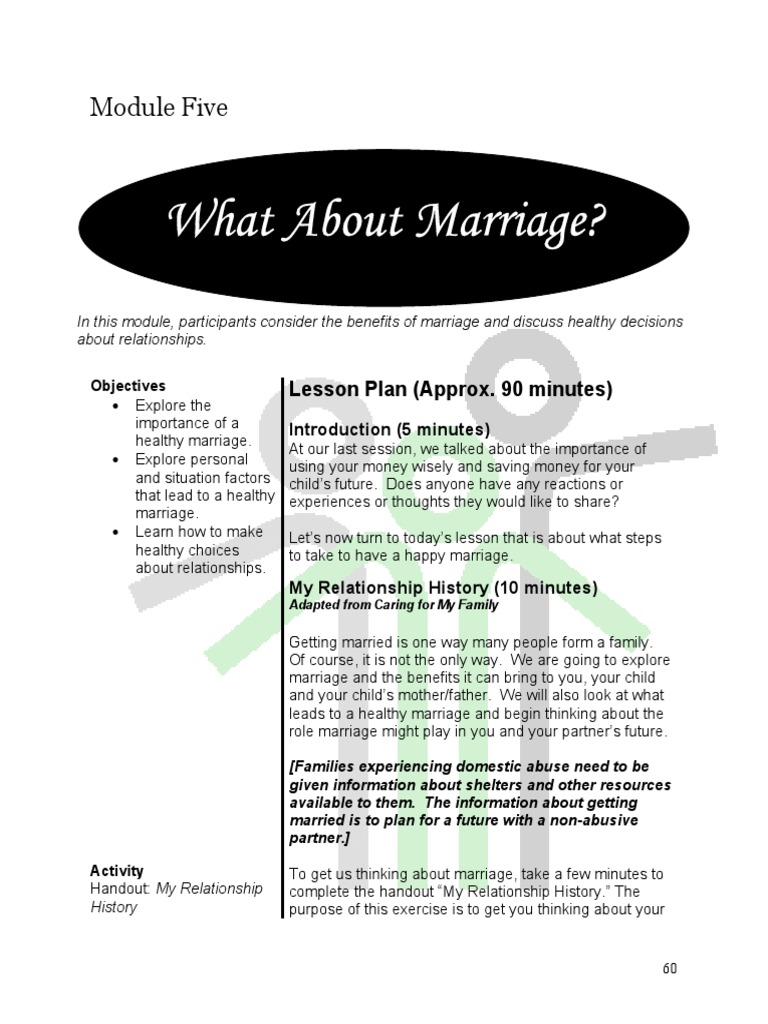 B.E.E Healthy RElationships Module 5 WHAT ABOUT MARRIAGE | PDF ...