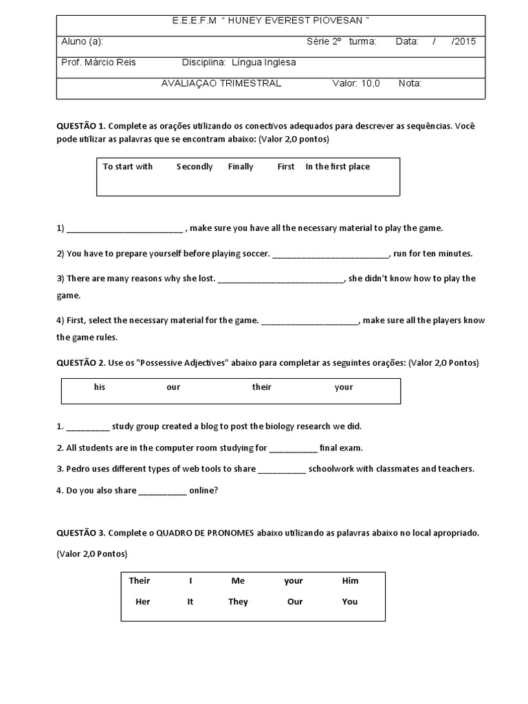 Prova de Ingles 2 Ano | PDF