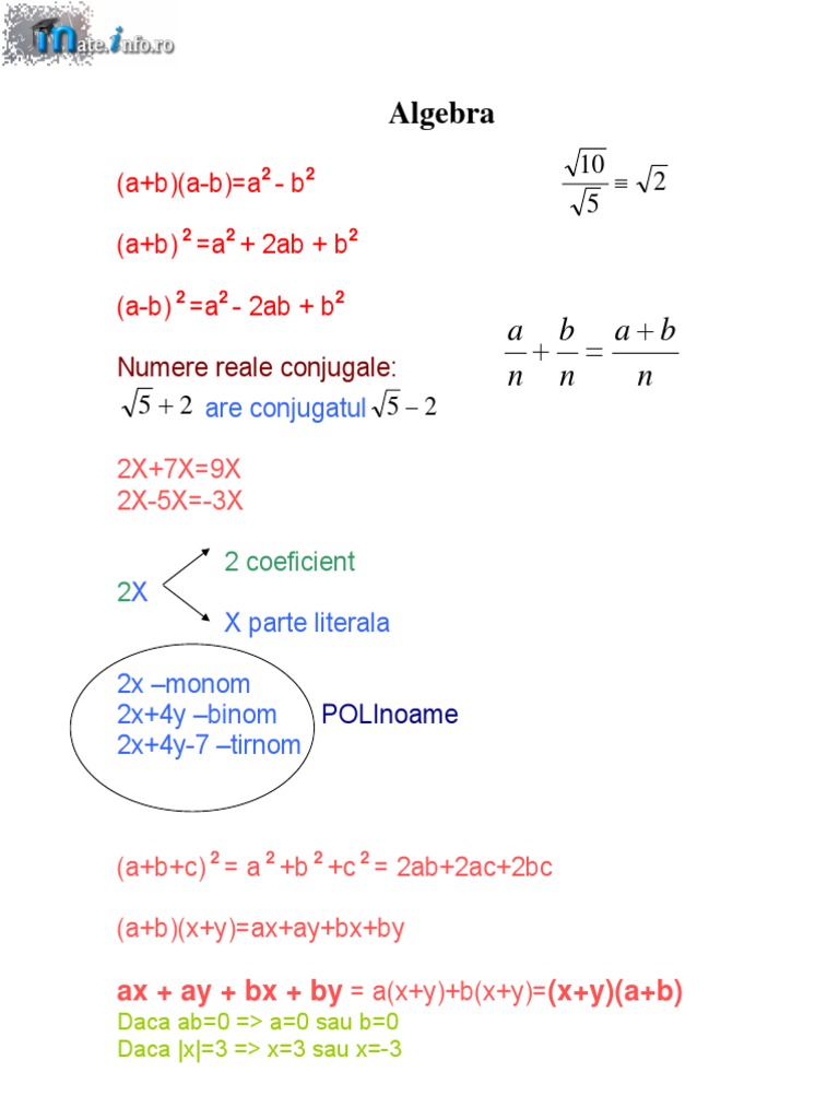 Mate - Info.Ro.226 Formule Algebra | PDF