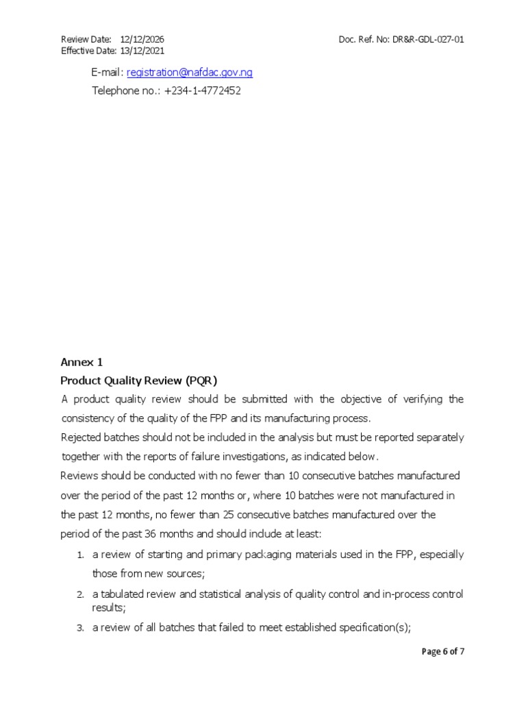 NAFDAC Product Quality Review Guidelines | PDF | Evaluation | Business