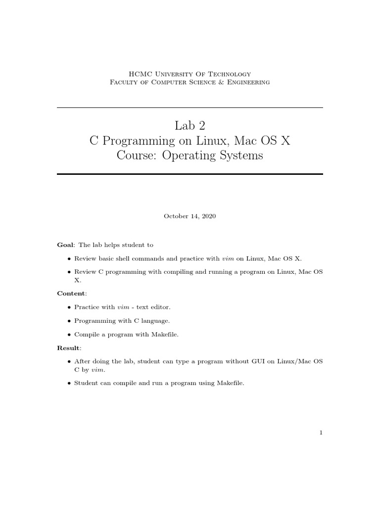 Lab 2 C Programming On Linux, Mac OS X Course: Operating Systems | PDF ...