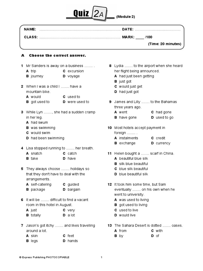 14 OnScreen B2plus Quiz 2A | PDF