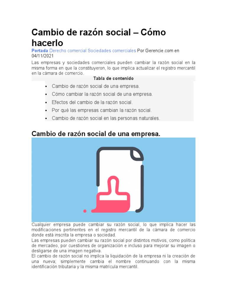 Cambio de Razón Social | PDF | Sociedad de responsabilidad limitada ...