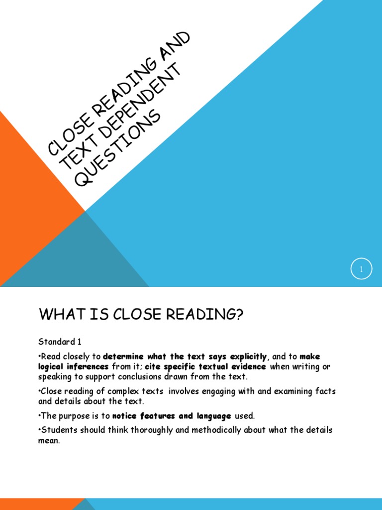 Close Reading Text Dependent Questions1 PDF