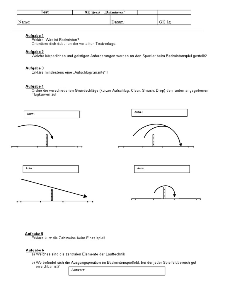 Test Badminton Oberstufe PDF