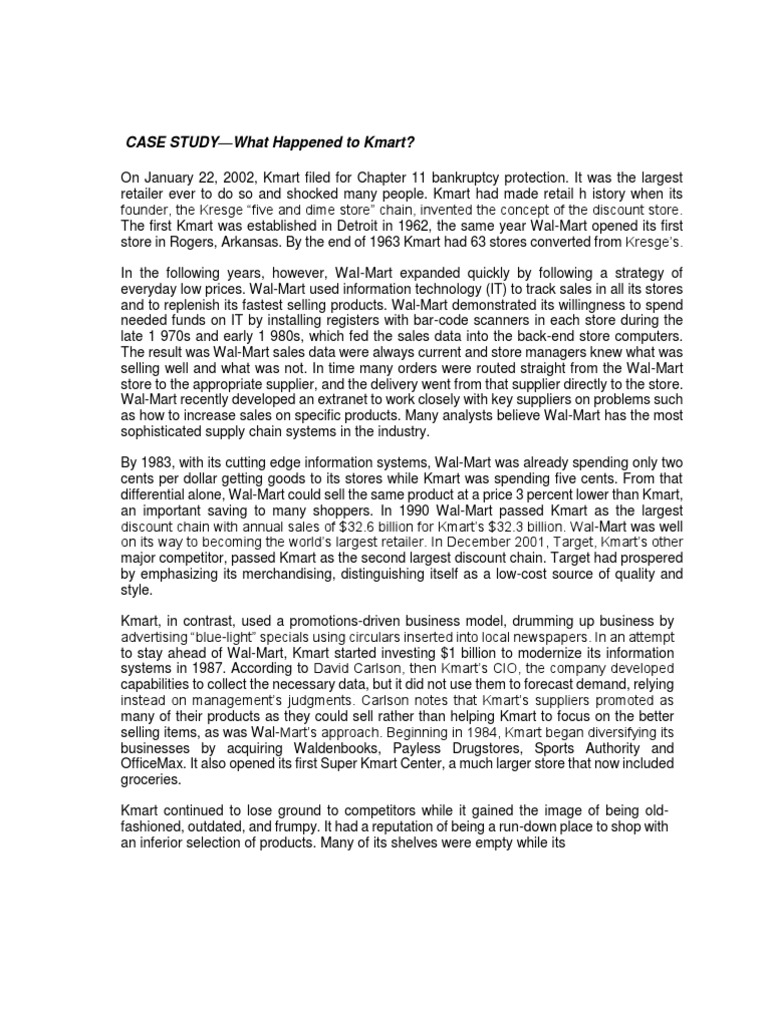Case Study KmartWalmart PDF Kmart Walmart