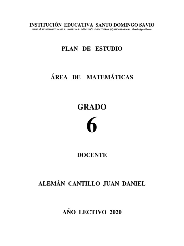 Plan de Estudios Matemáticas Grado 6 | PDF | Sistema de coordenadas ...
