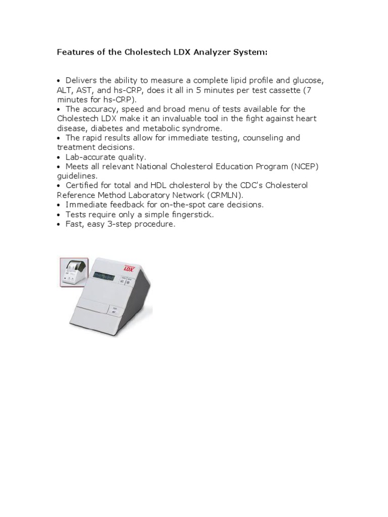 Features of The Cholestech LDX Analyzer System | PDF