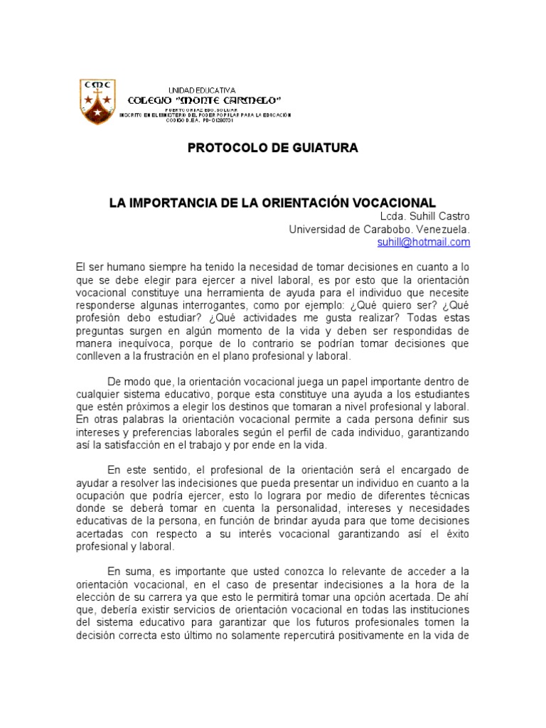 Importancia de la Orientación Vocacional | PDF | Cognición